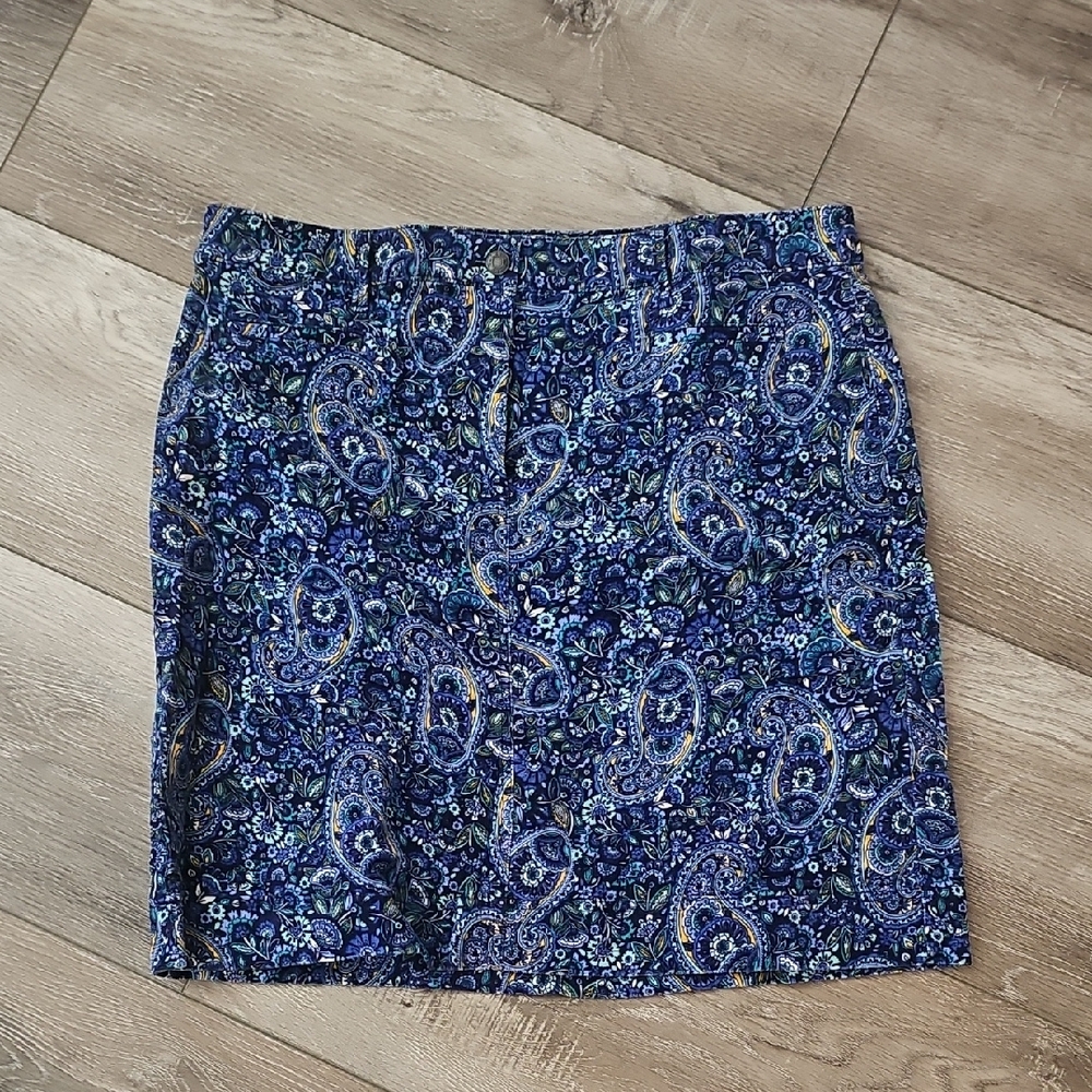Talbots Petite Blue and White Paisley Corduroy Skirt
